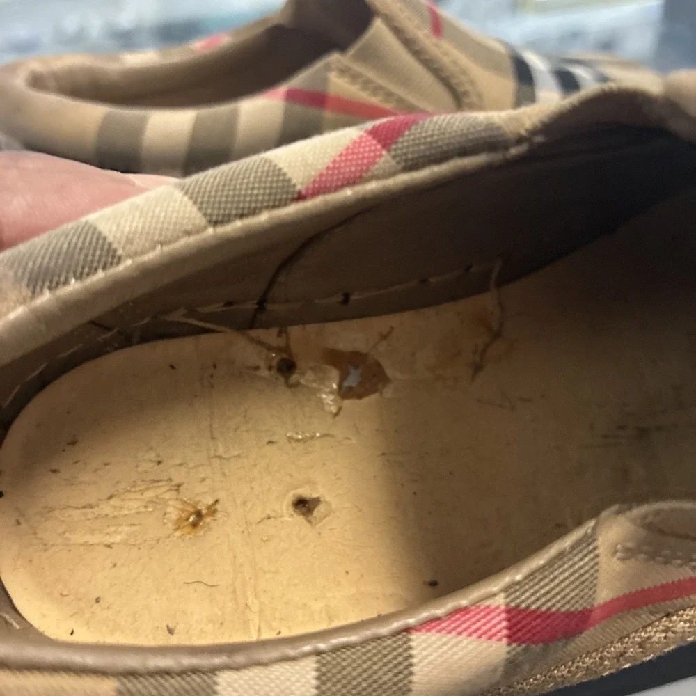 Burberry Kids Canvas Slip On Loafer Shoes Beige Check EU 27 US 10.5
